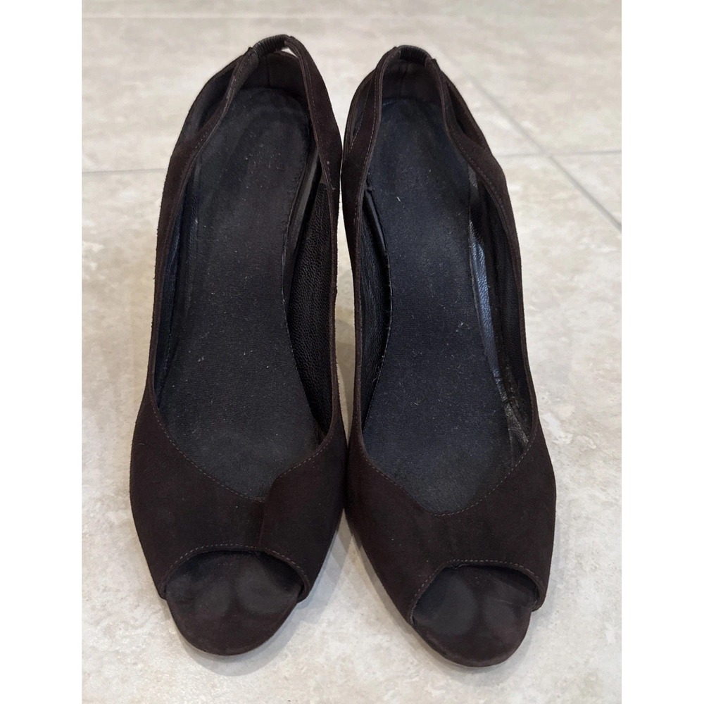 Brian Atwood Womens Brown Suede Open Toe Slingback 3.5" Heels Size 8.5 EU 39 - Picture 3 of 7